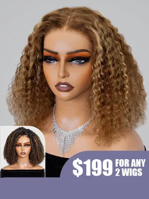 $199 For Any 2 | Honey Blonde Highlight Wear Go Water Wave 4x6 Wig   Honey Blonde Highlight Kinky Curly 4x6 Pre-bleached Wig
