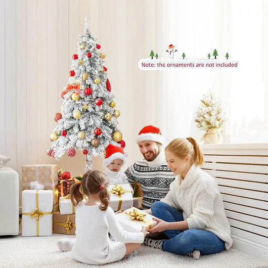 6 Feet Pre-Lit Slim Pencil Christmas Tree Snow Flocked Xmas Decor - Color: White