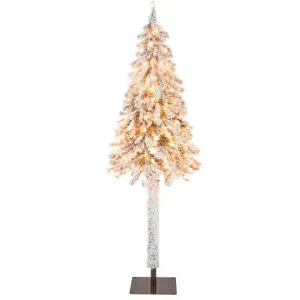 6 Feet Pre-Lit Slim Pencil Christmas Tree Snow Flocked Xmas Decor - Color: White