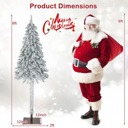 6 Feet Pre-Lit Slim Pencil Christmas Tree Snow Flocked Xmas Decor - Color: White