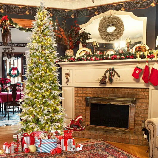 6/7.5/9 Feet Pre-Lit Artificial Christmas Tree Snow Flocked Hinged-9 FT - Color: