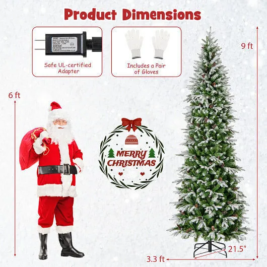 6/7.5/9 Feet Pre-Lit Artificial Christmas Tree Snow Flocked Hinged-9 FT - Color: