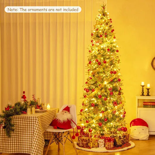6/7.5/9 Feet Pre-Lit Artificial Christmas Tree Snow Flocked Hinged-9 FT - Color: