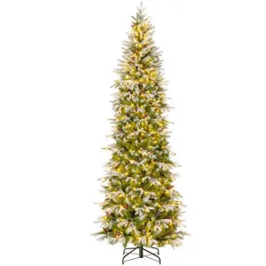 6/7.5/9 Feet Pre-Lit Artificial Christmas Tree Snow Flocked Hinged-9 FT - Color:
