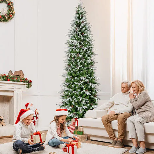 6/7.5/9 Feet Pre-Lit Artificial Christmas Tree Snow Flocked Hinged-9 FT - Color: