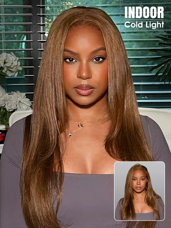 80% Off | Wavymy Layered Cut Chestnut Brown Wear Go Wigs 180% Density Straight 4x6 Lace Closure Wigs 100% Human Hair