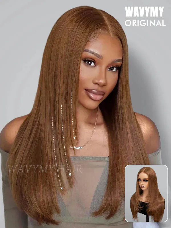 80% Off | Wavymy Layered Cut Chestnut Brown Wear Go Wigs 180% Density Straight 4x6 Lace Closure Wigs 100% Human Hair
