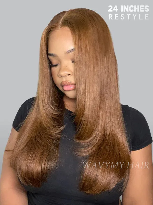 80% Off | Wavymy Layered Cut Chestnut Brown Wear Go Wigs 180% Density Straight 4x6 Lace Closure Wigs 100% Human Hair