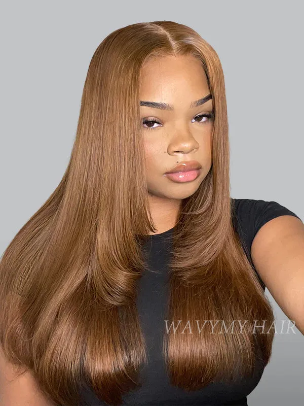 80% Off | Wavymy Layered Cut Chestnut Brown Wear Go Wigs 180% Density Straight 4x6 Lace Closure Wigs 100% Human Hair