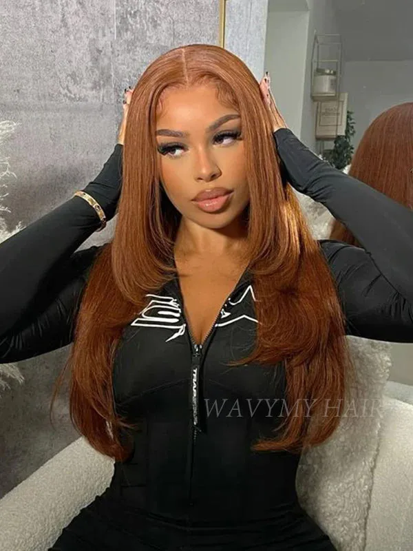80% Off | Wavymy Layered Cut Chestnut Brown Wear Go Wigs 180% Density Straight 4x6 Lace Closure Wigs 100% Human Hair