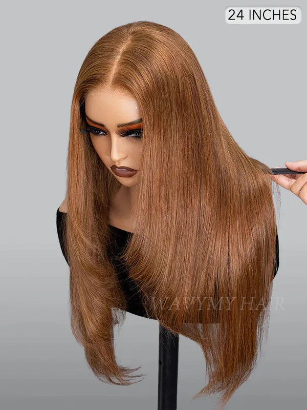 80% Off | Wavymy Layered Cut Chestnut Brown Wear Go Wigs 180% Density Straight 4x6 Lace Closure Wigs 100% Human Hair