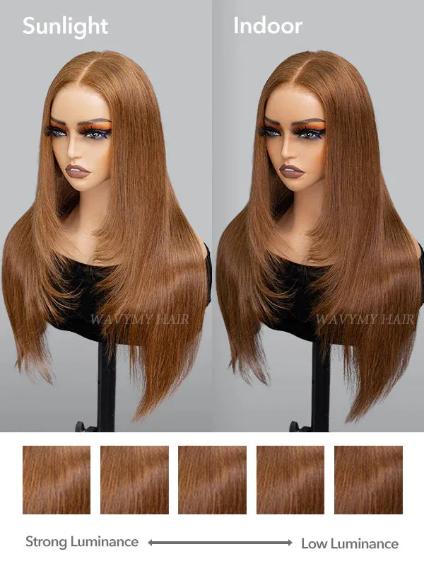 80% Off | Wavymy Layered Cut Chestnut Brown Wear Go Wigs 180% Density Straight 4x6 Lace Closure Wigs 100% Human Hair
