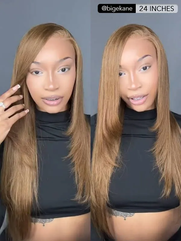 80% Off | Wavymy Layered Cut Chestnut Brown Wear Go Wigs 180% Density Straight 4x6 Lace Closure Wigs 100% Human Hair