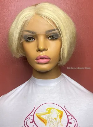 8" 613 Blonde or Black Pixie Styled Straight Lace Front wig