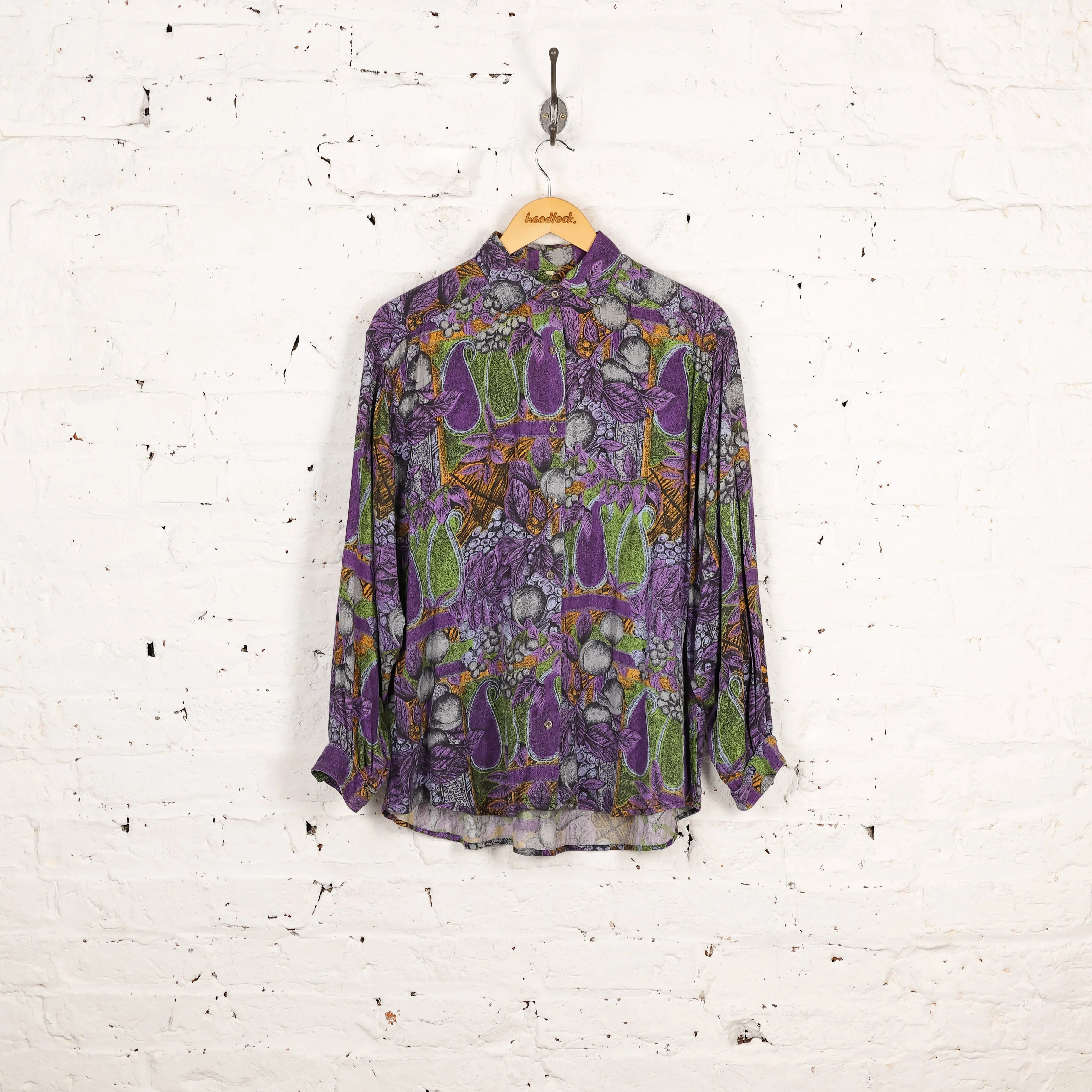 90s Fruit Long Sleeve Pattern Shirt - Purple - S