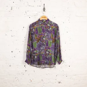 90s Fruit Long Sleeve Pattern Shirt - Purple - S