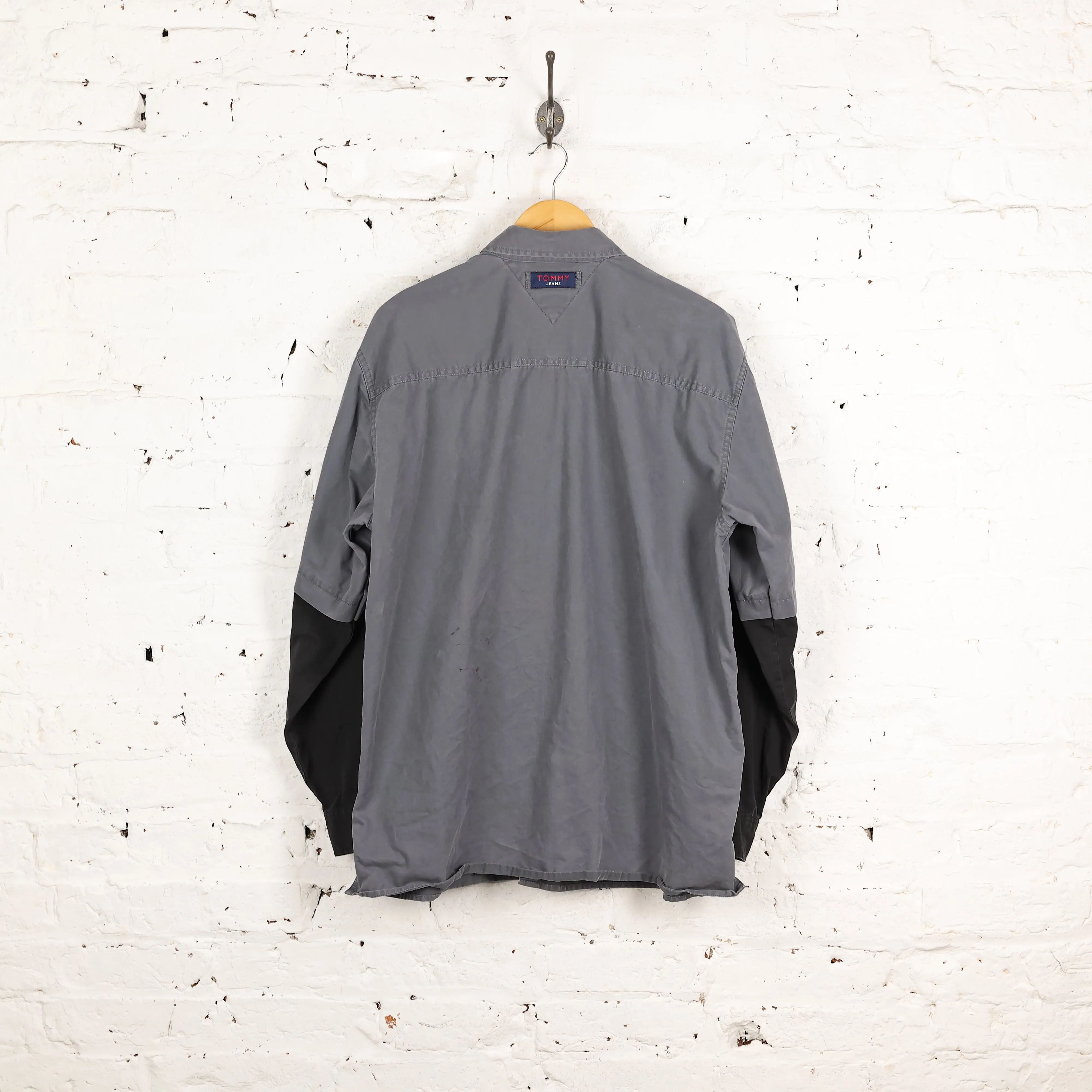90s Tommy Jeans Spell Out Shirt - Grey - L
