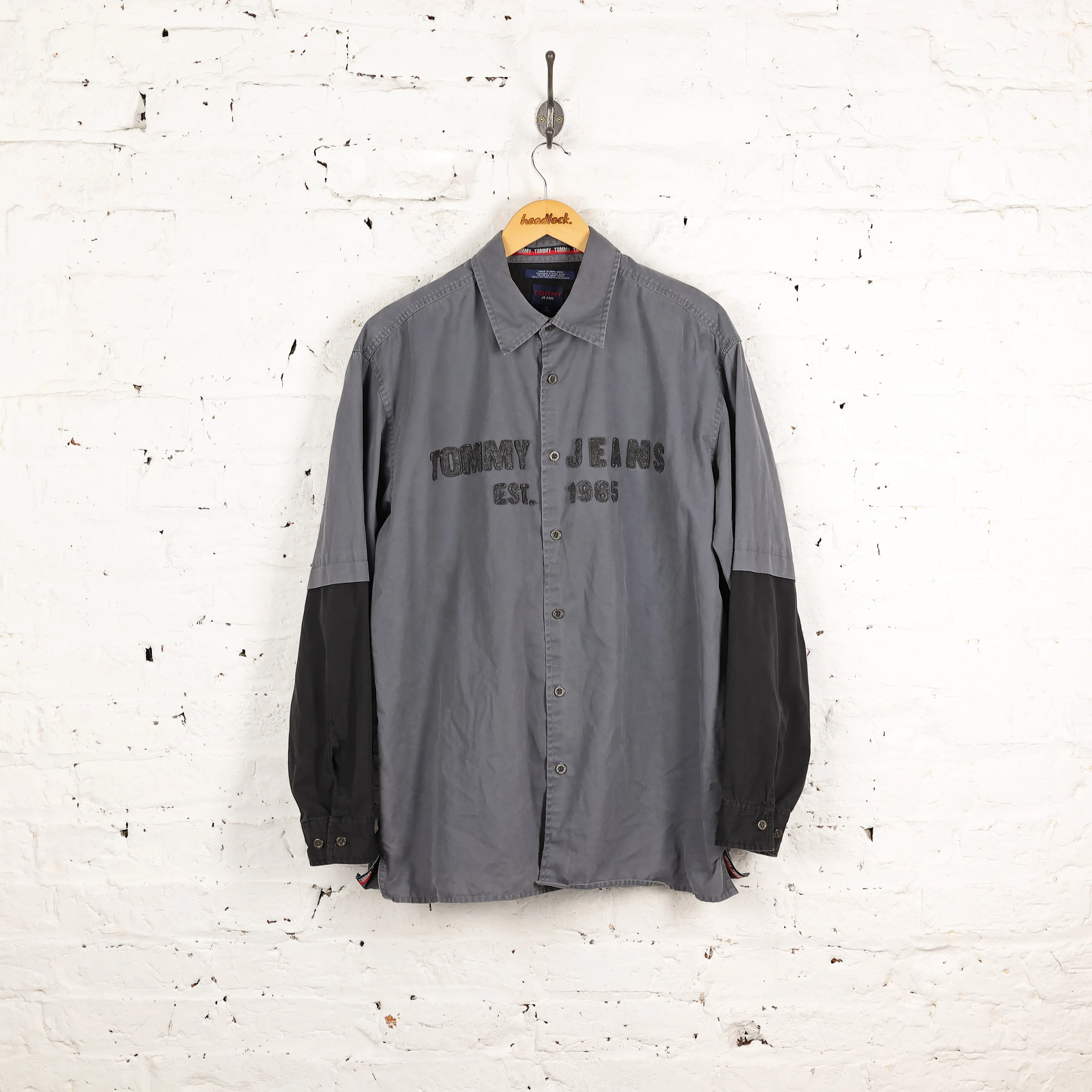 90s Tommy Jeans Spell Out Shirt - Grey - L