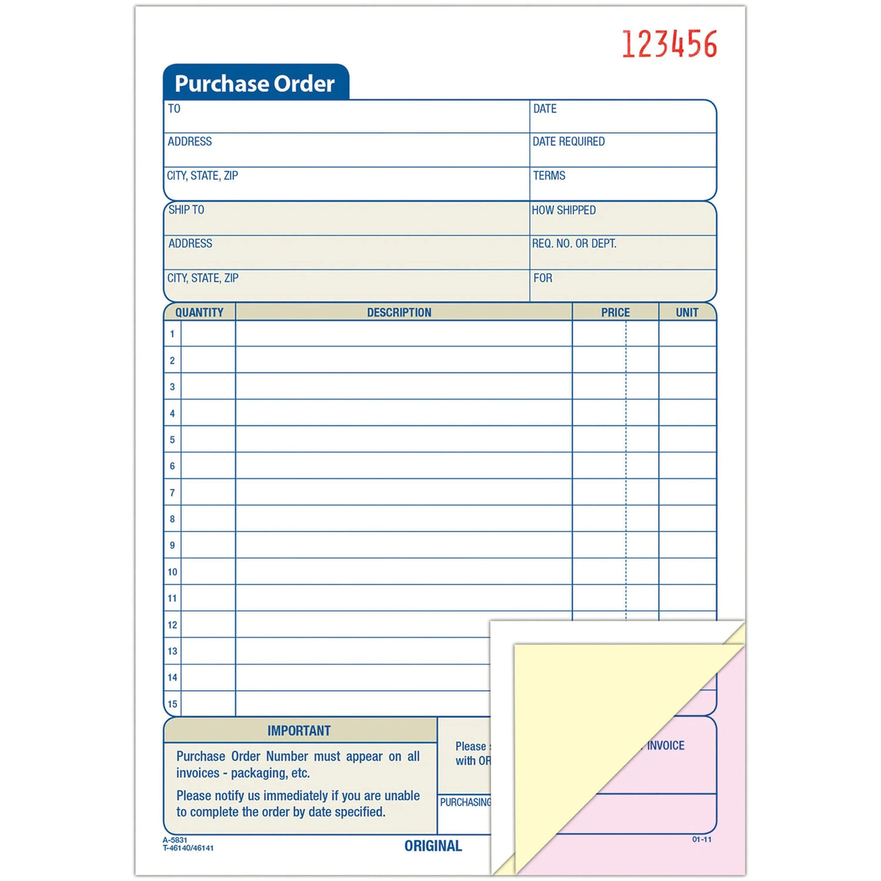 Adams 3-Part Carbonless Purchase Order Forms
