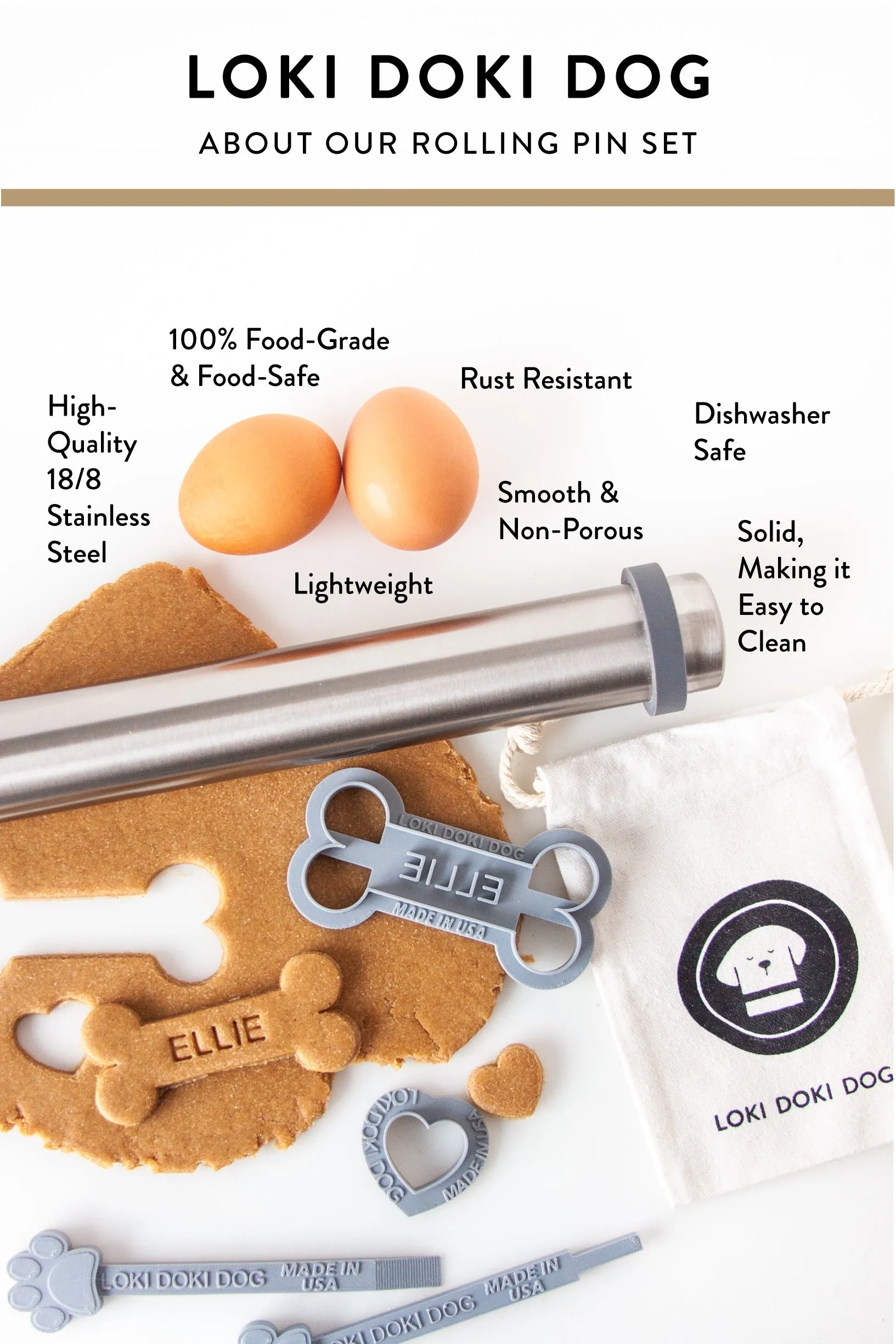 Adjustable Height Rolling Pin Set (Guide Rings Included) - designed to pair with LDD cookie cutters