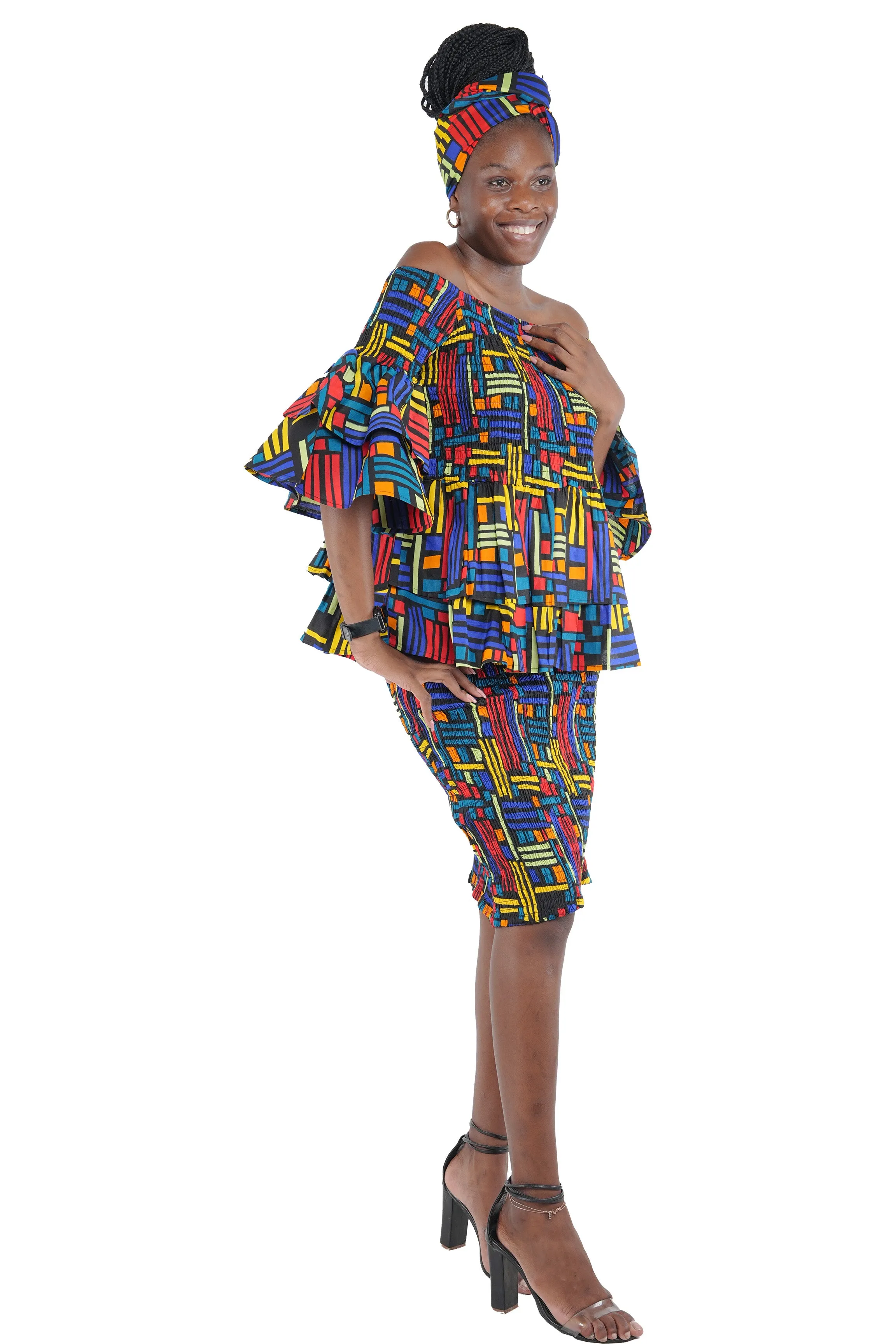 African Double Layer Top & Pencil Skirt Set