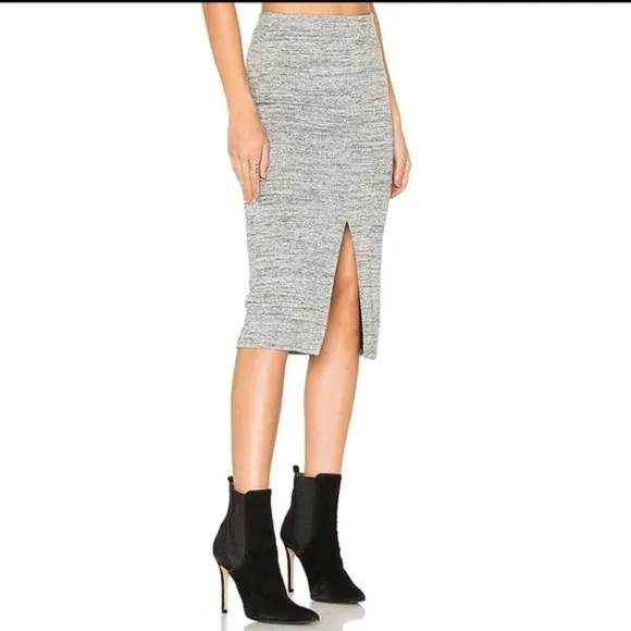 Alice   Olivia Apiga Slit-Front Knit Midi Pencil Skirt, Gray