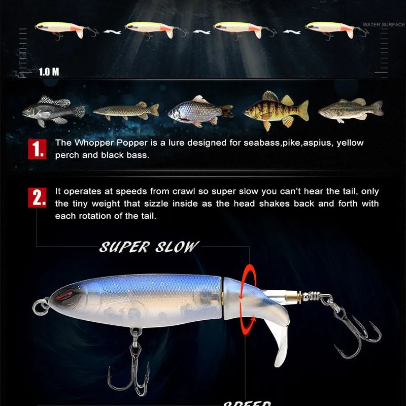 ALLBLUE Whopper Popper 9cm/11cm/13cm Topwater Fishing Lure Artificial Bait Hard lure with soft Rotating Tail Fishing Tackle