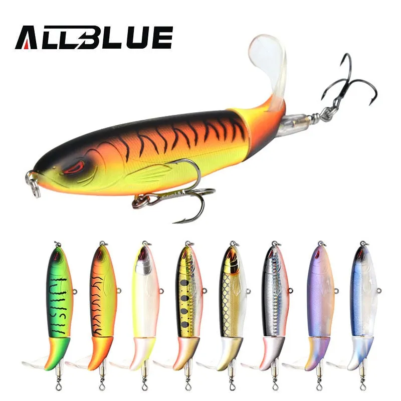 ALLBLUE Whopper Popper 9cm/11cm/13cm Topwater Fishing Lure Artificial Bait Hard lure with soft Rotating Tail Fishing Tackle
