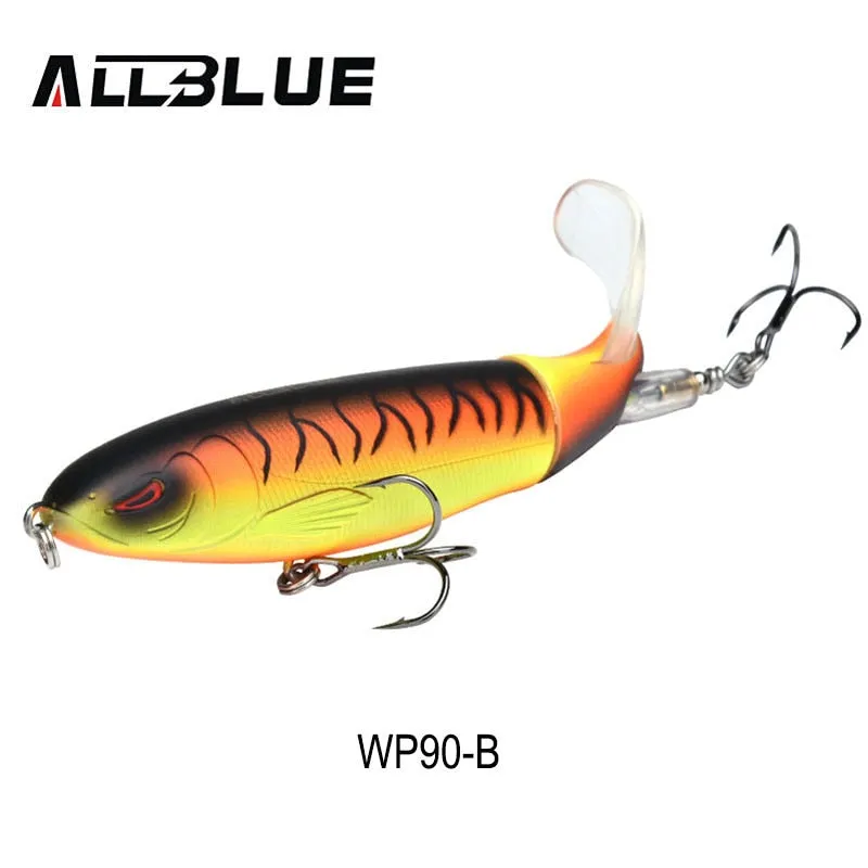 ALLBLUE Whopper Popper 9cm/11cm/13cm Topwater Fishing Lure Artificial Bait Hard lure with soft Rotating Tail Fishing Tackle