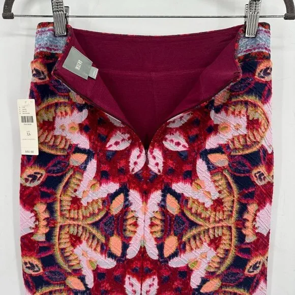 Anthropologie Maeve Marala Floral Knit Stretch Pink Stripe Lined Pencil XS Skirt