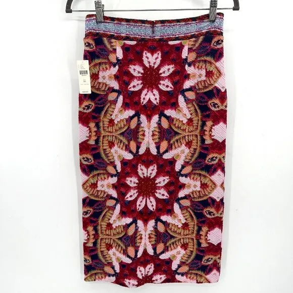 Anthropologie Maeve Marala Floral Knit Stretch Pink Stripe Lined Pencil XS Skirt