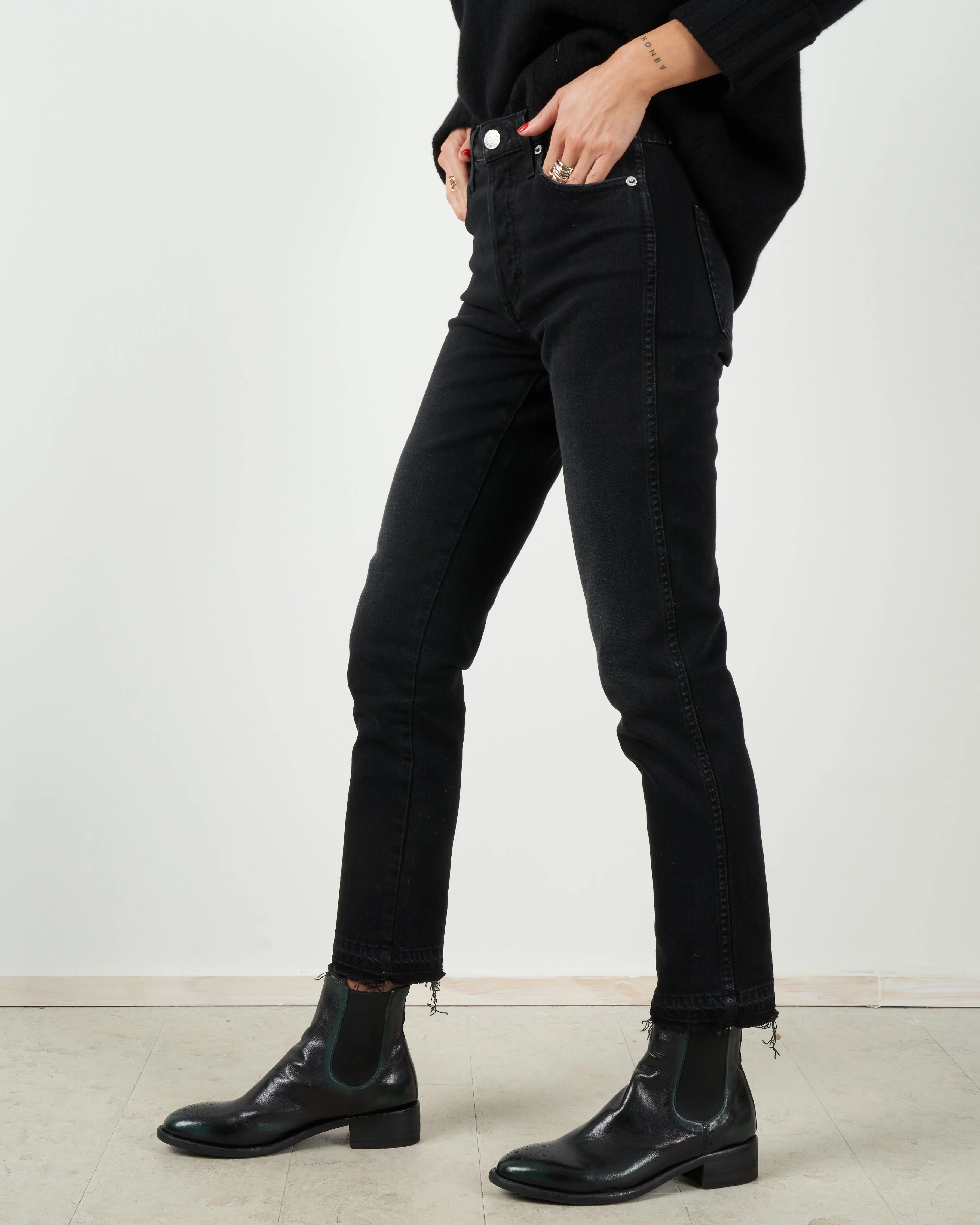 babe high rise slim straight jean - black magic