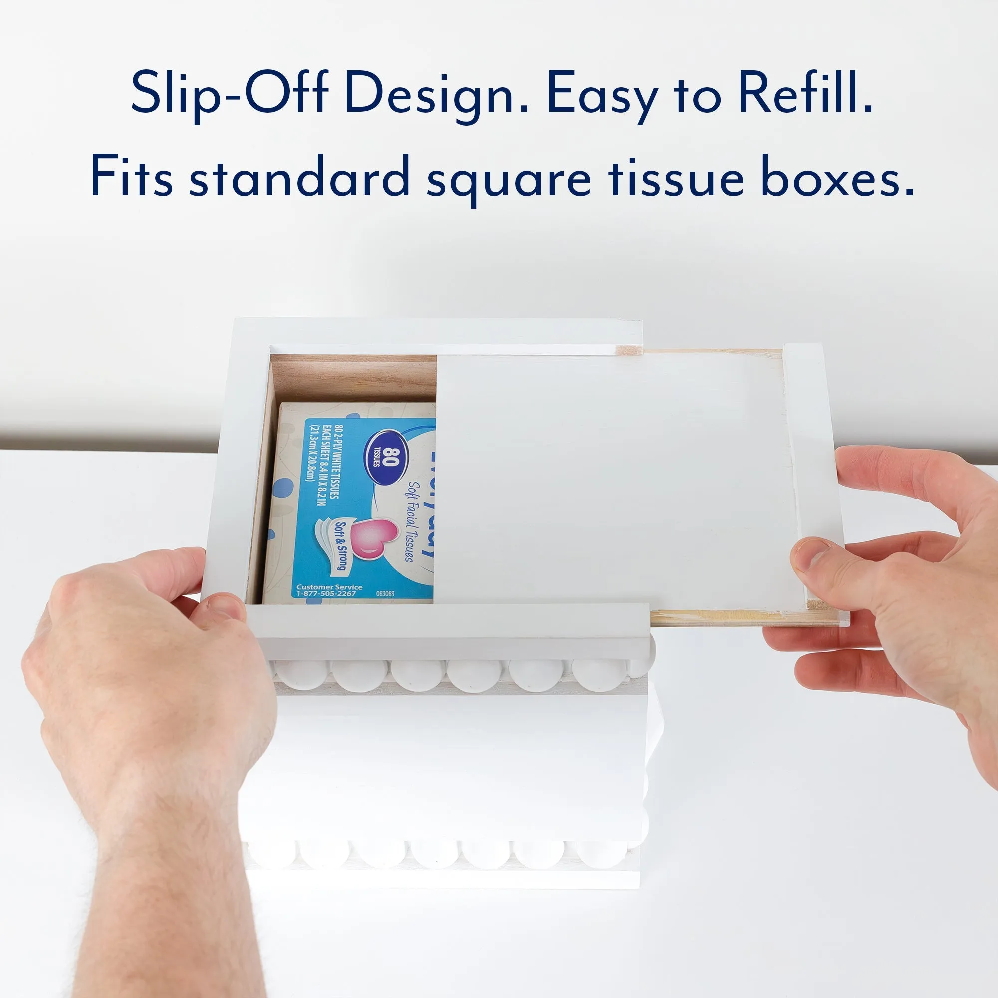 Beaded Tissue Box Cover (White)