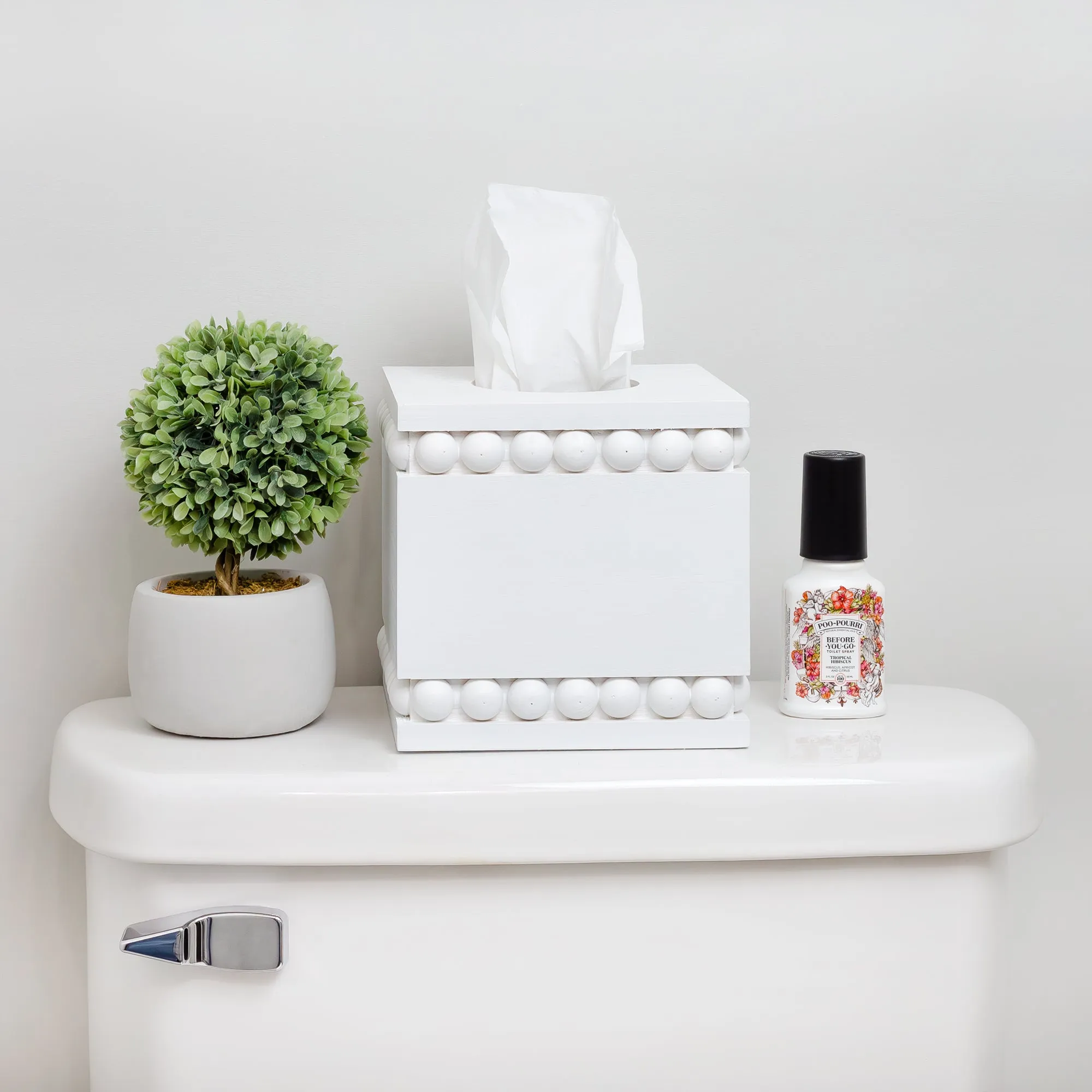 Beaded Tissue Box Cover (White)