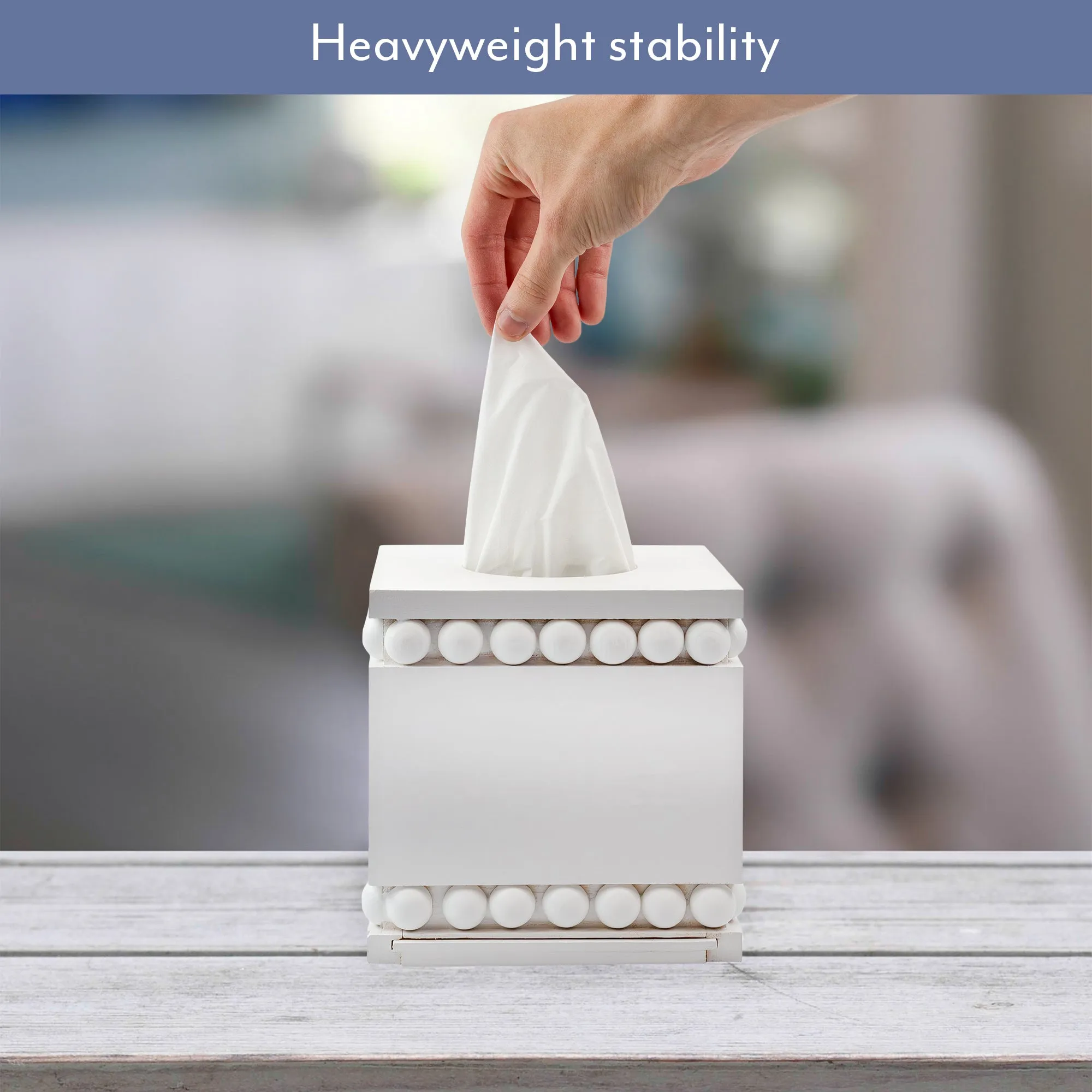 Beaded Tissue Box Cover (White)