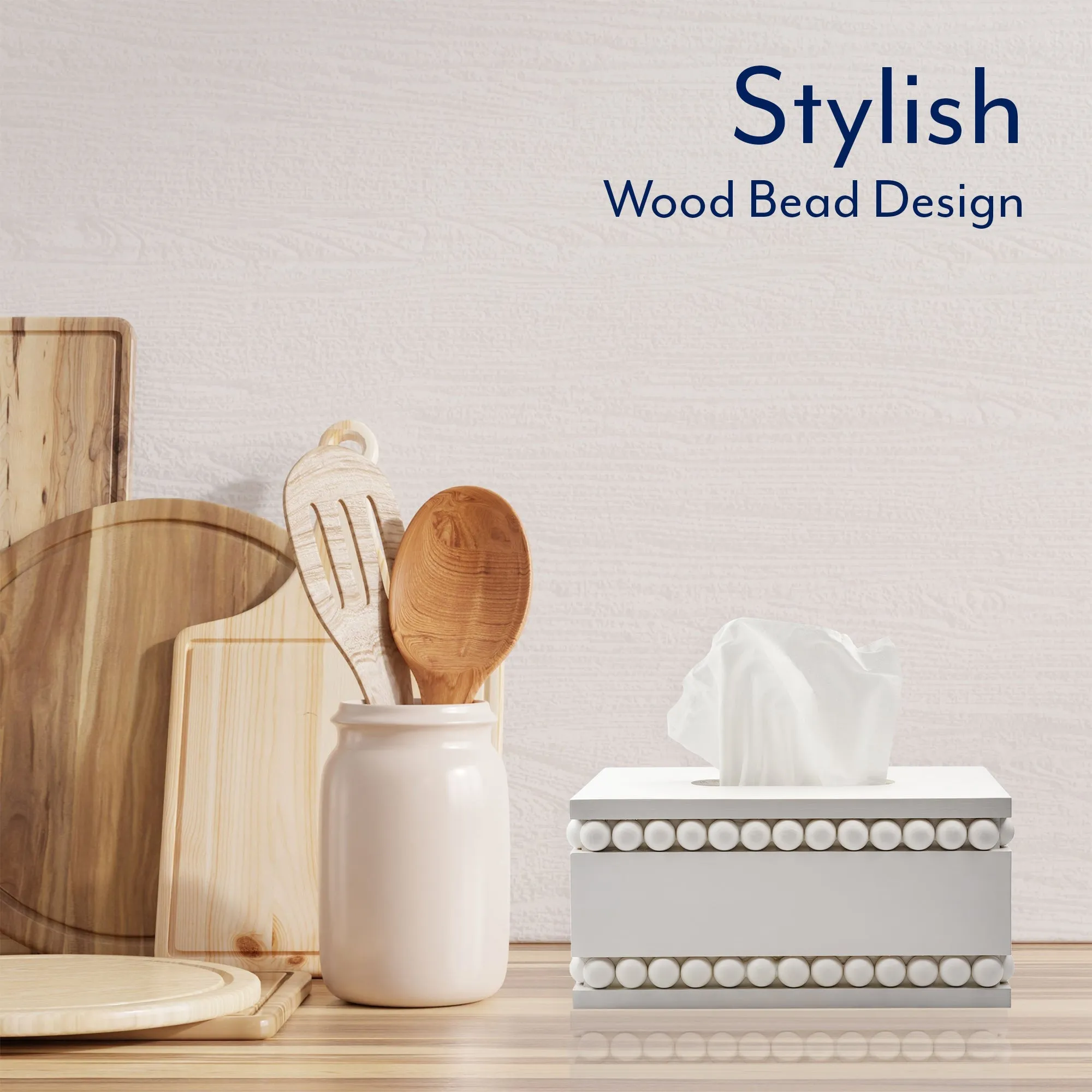Beaded Tissue Box Cover (White)