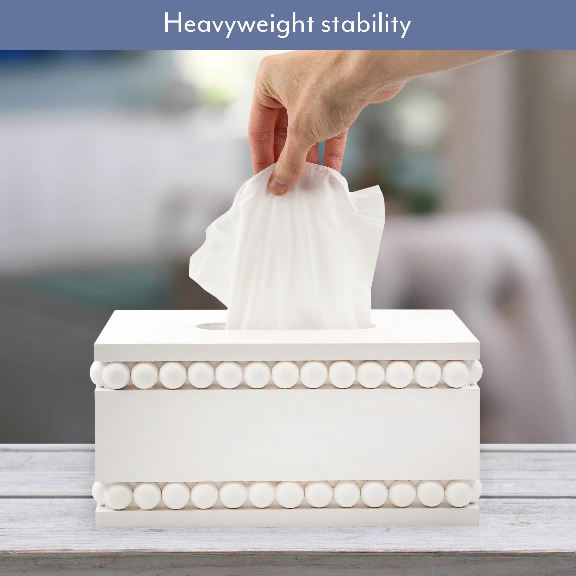 Beaded Tissue Box Cover (White)