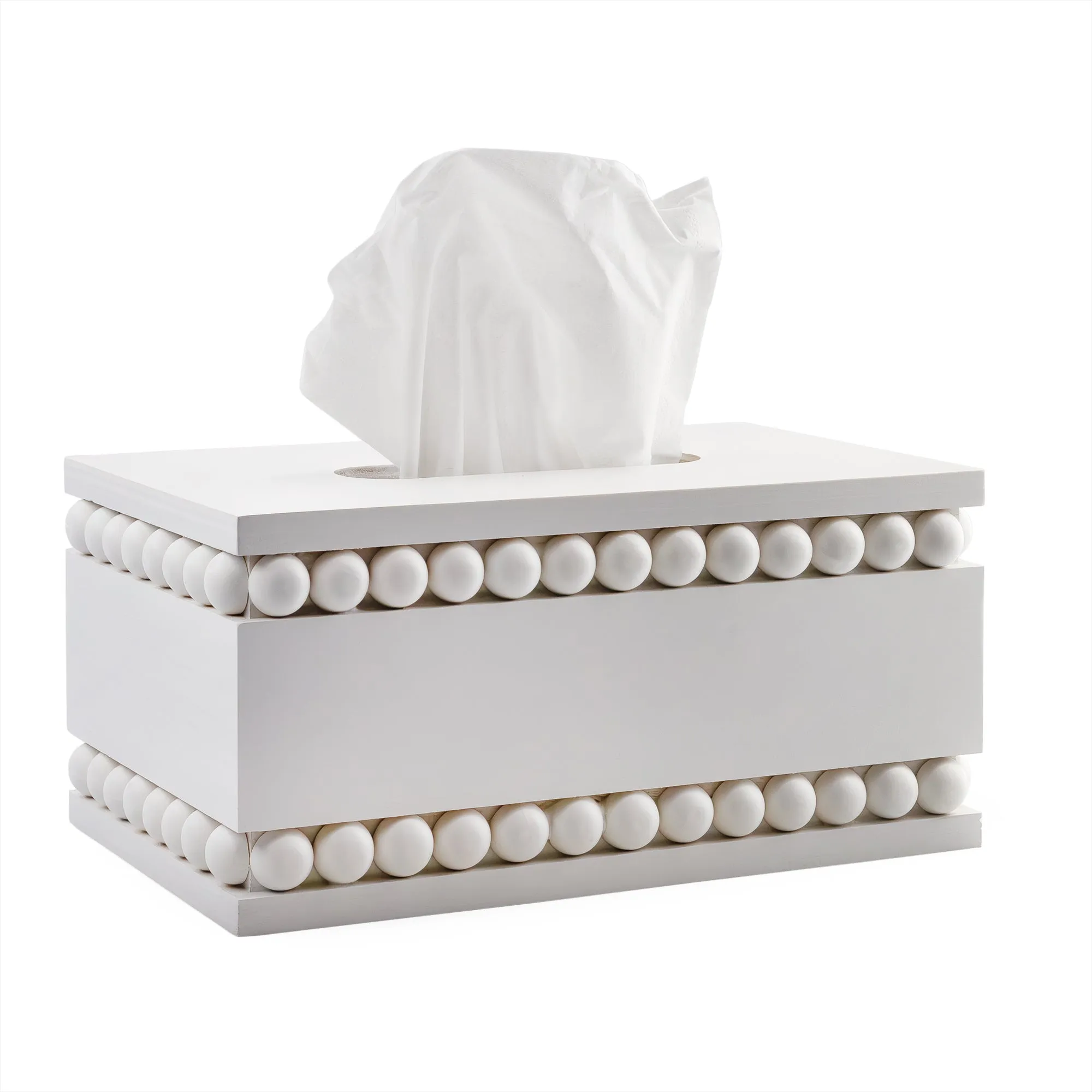 Beaded Tissue Box Cover (White)