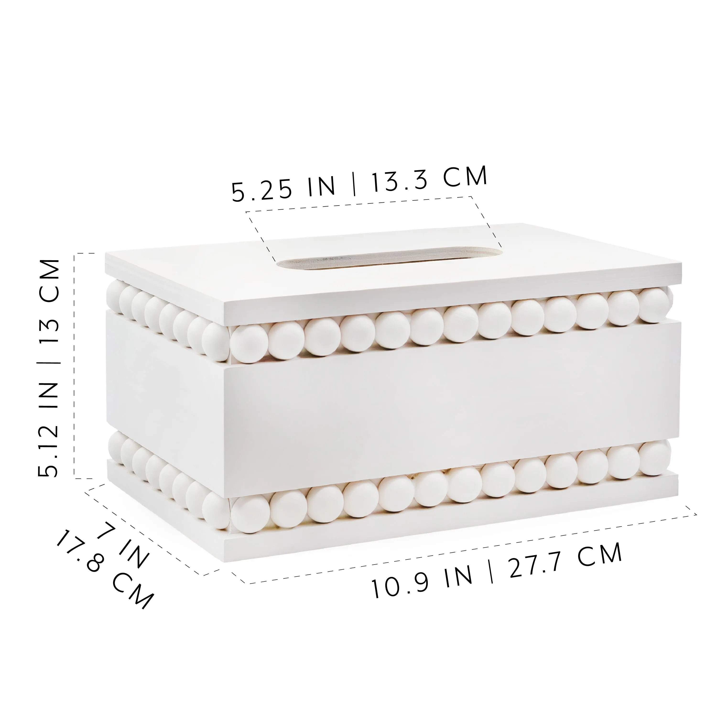 Beaded Tissue Box Cover (White)