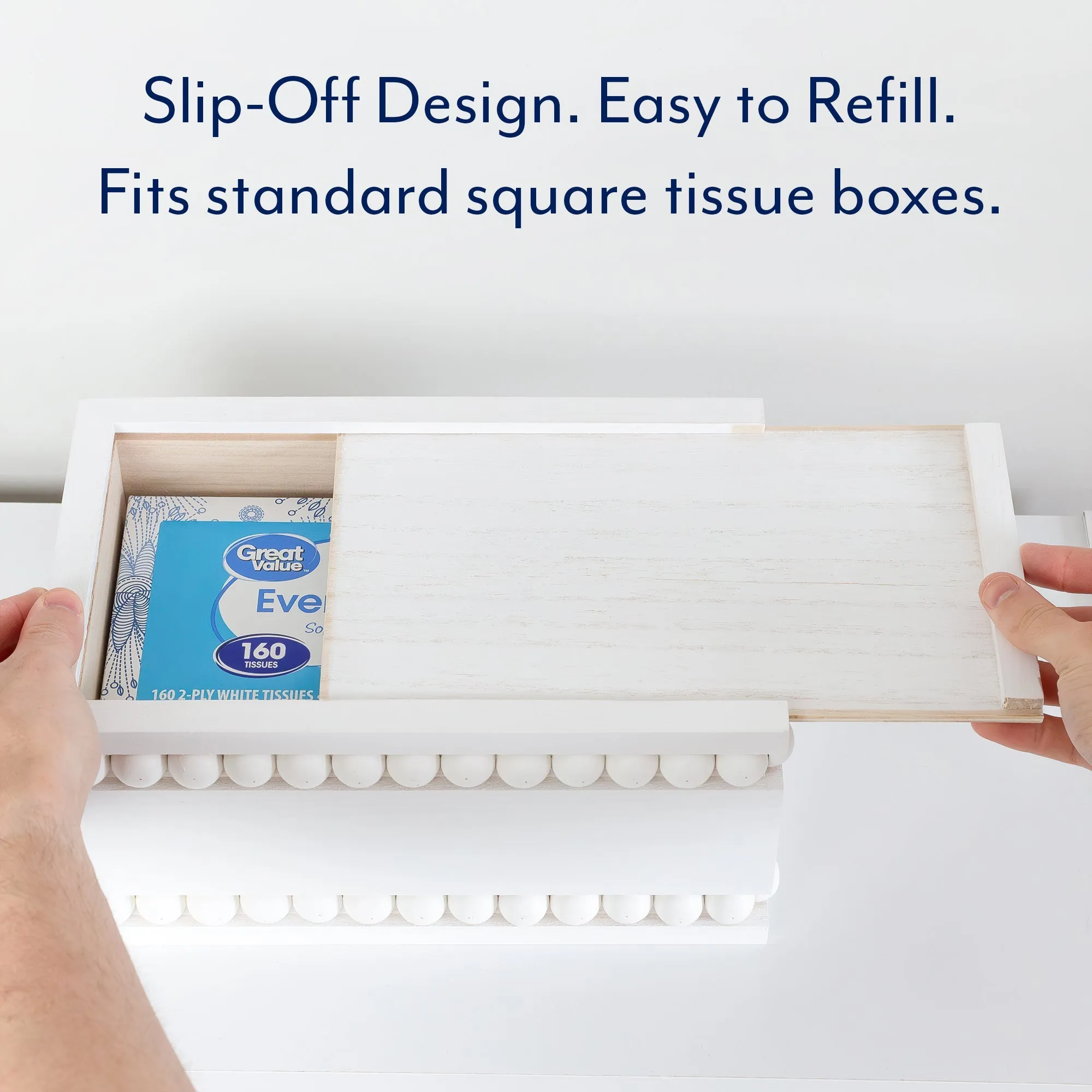 Beaded Tissue Box Cover (White)