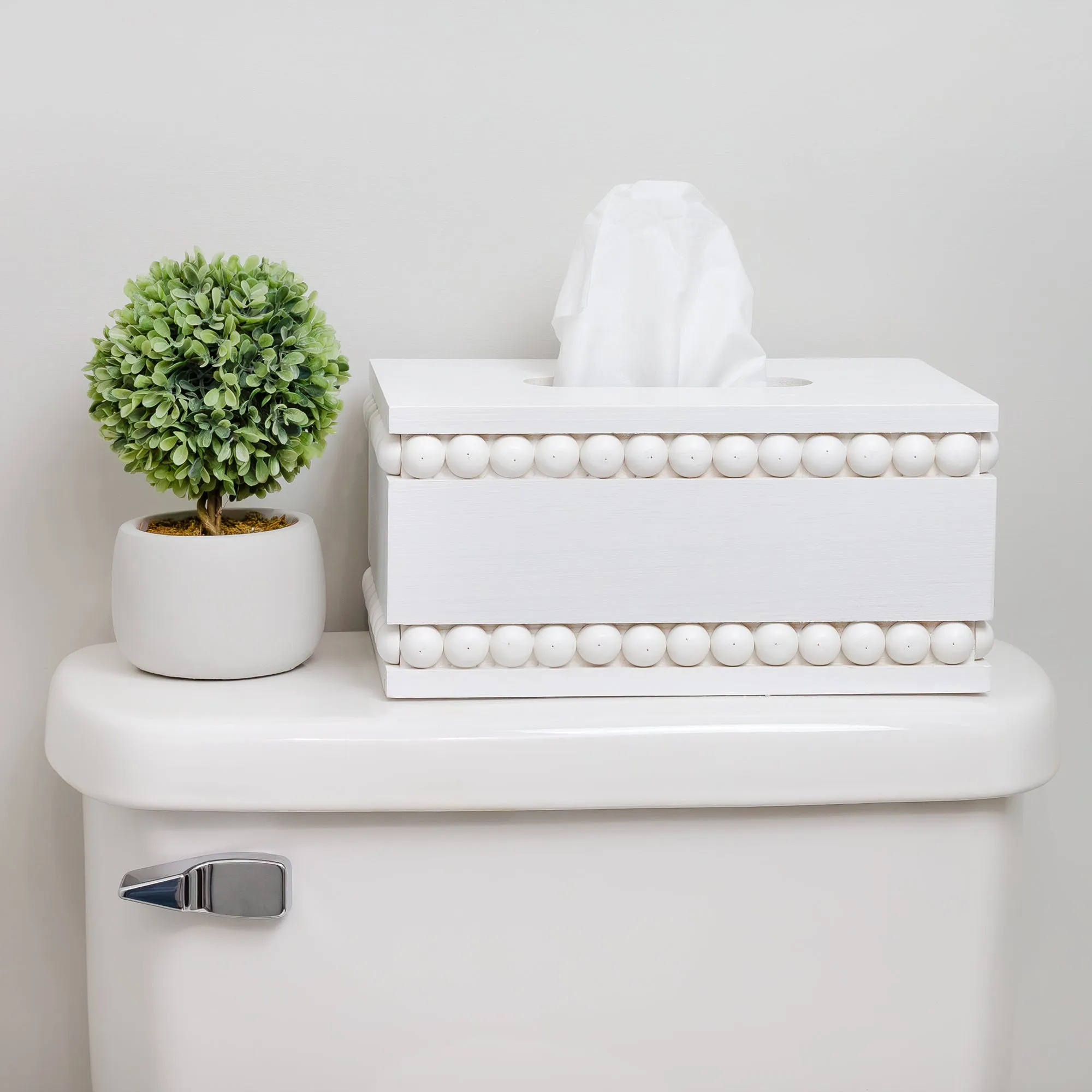 Beaded Tissue Box Cover (White)