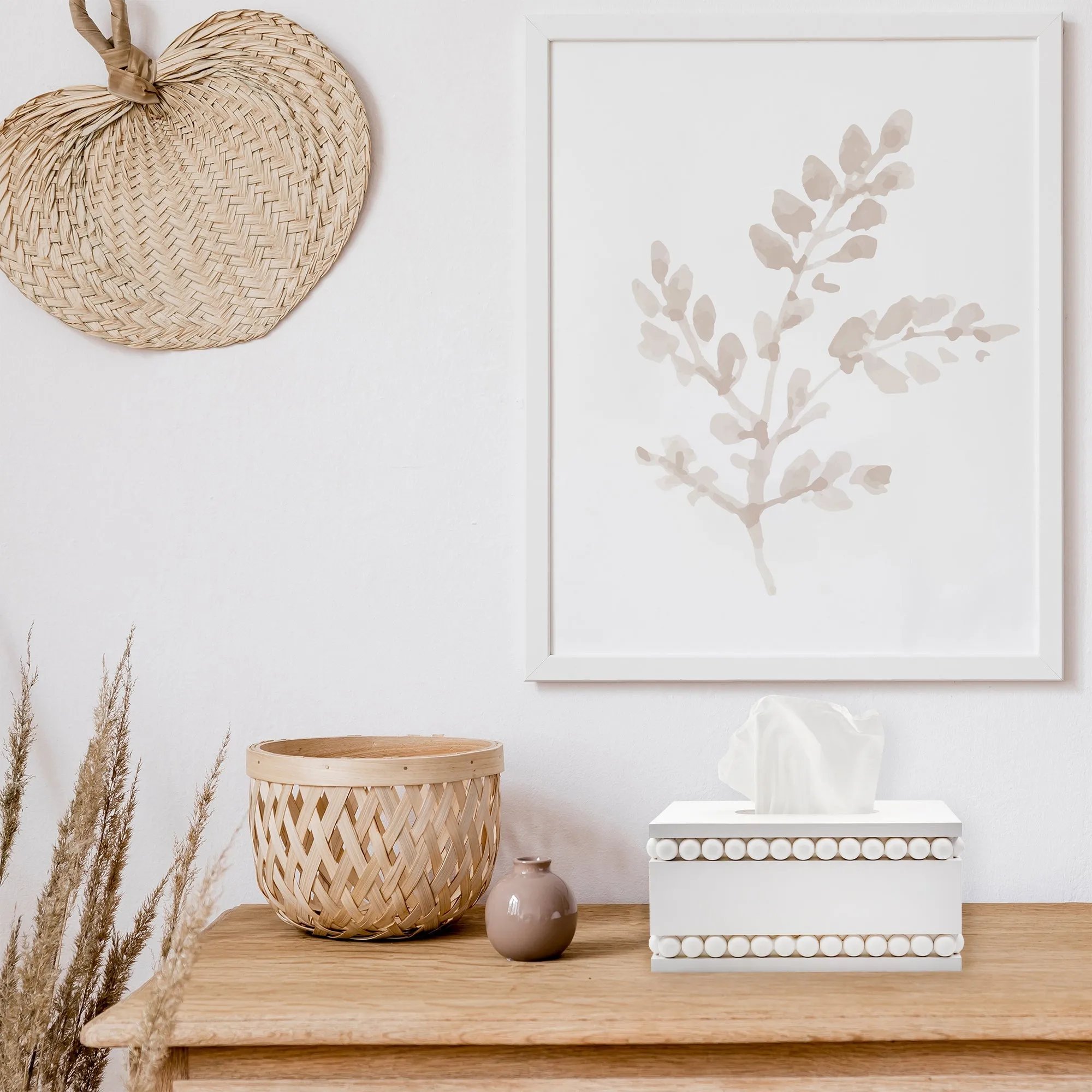 Beaded Tissue Box Cover (White)