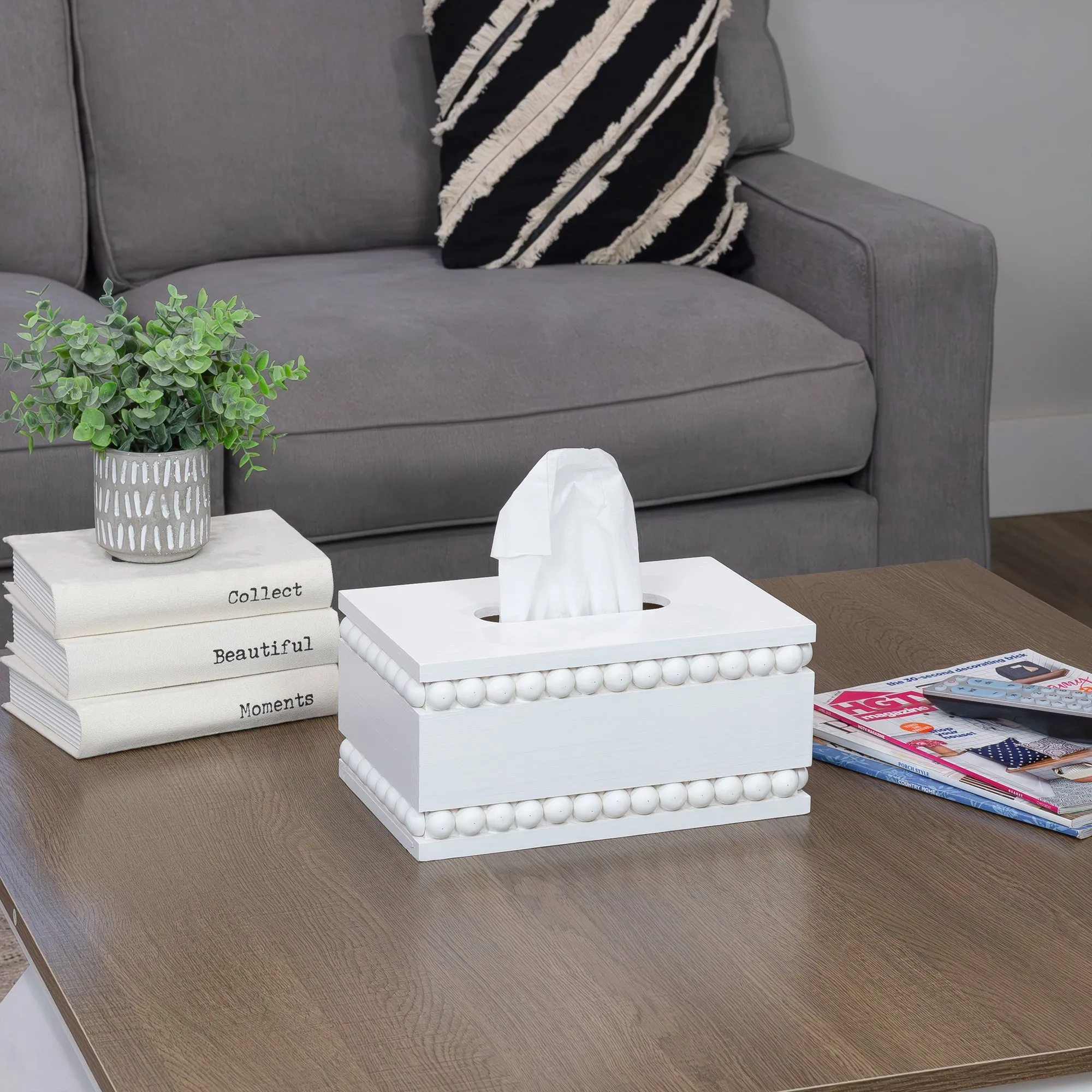 Beaded Tissue Box Cover (White)
