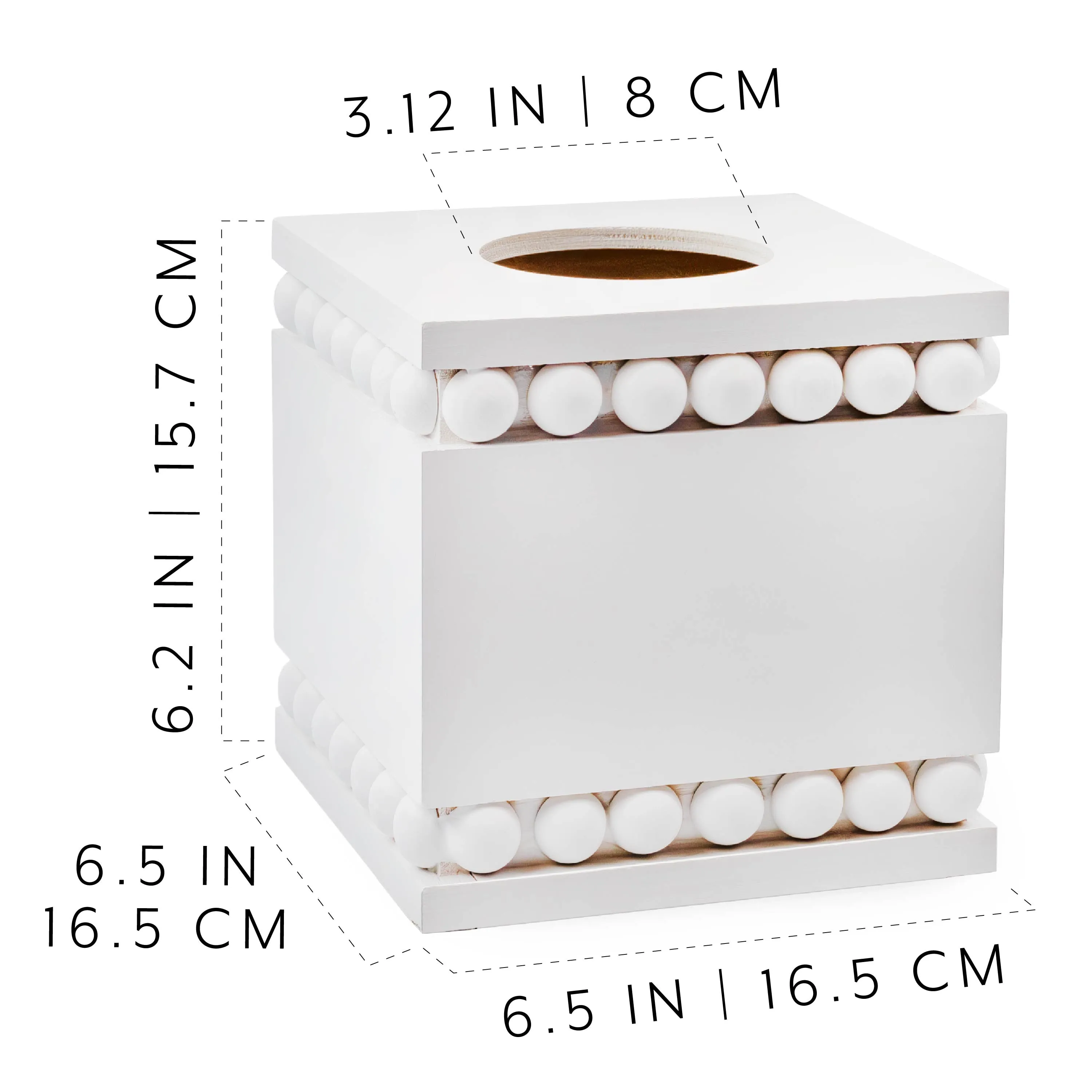 Beaded Tissue Box Cover (White)