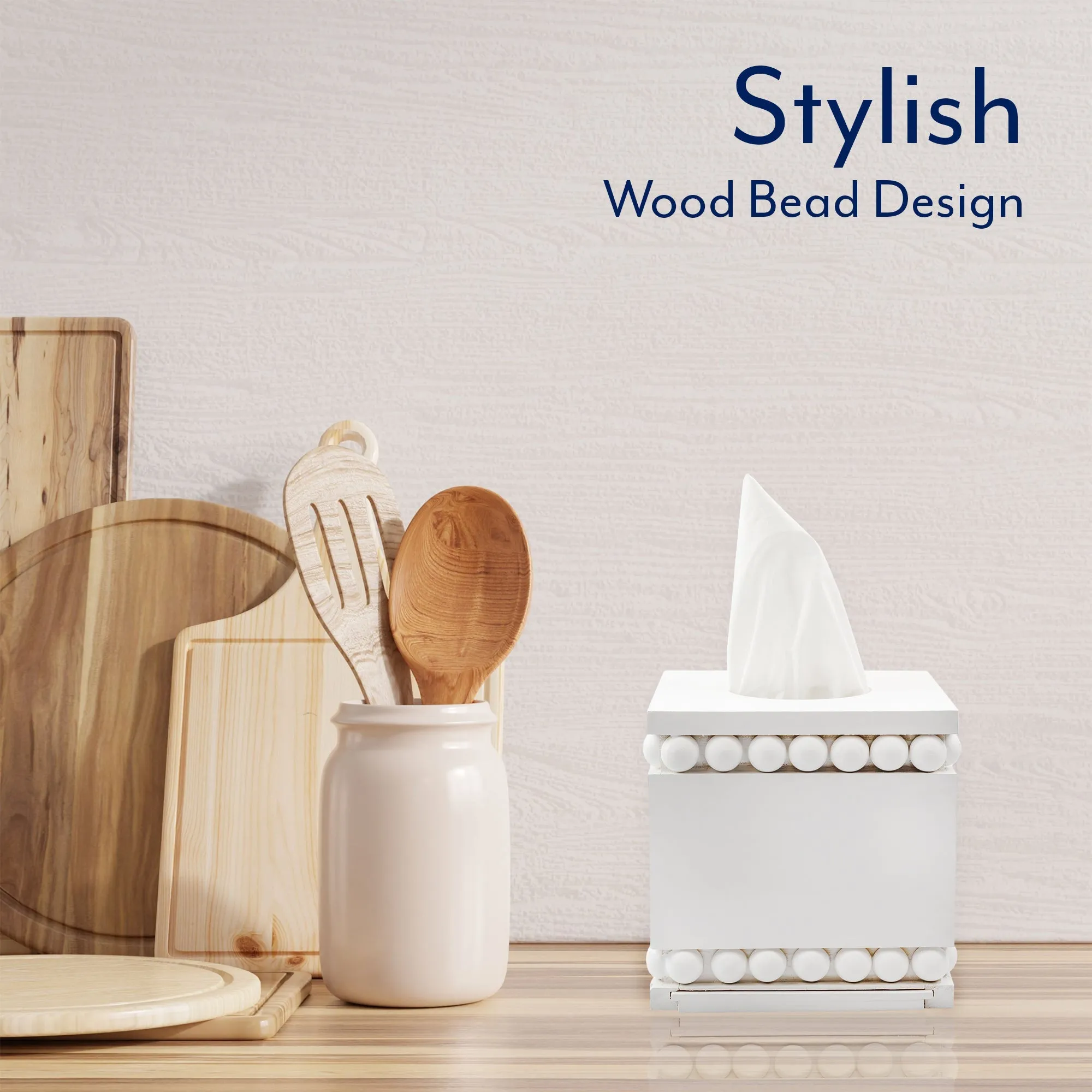 Beaded Tissue Box Cover (White)