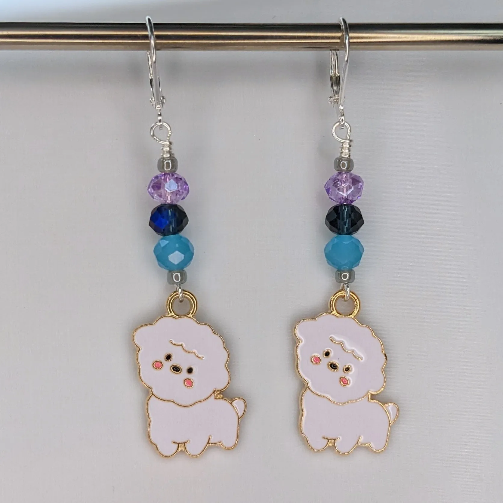 Bichon Puppy Enamel Earrings & Stitch Markers