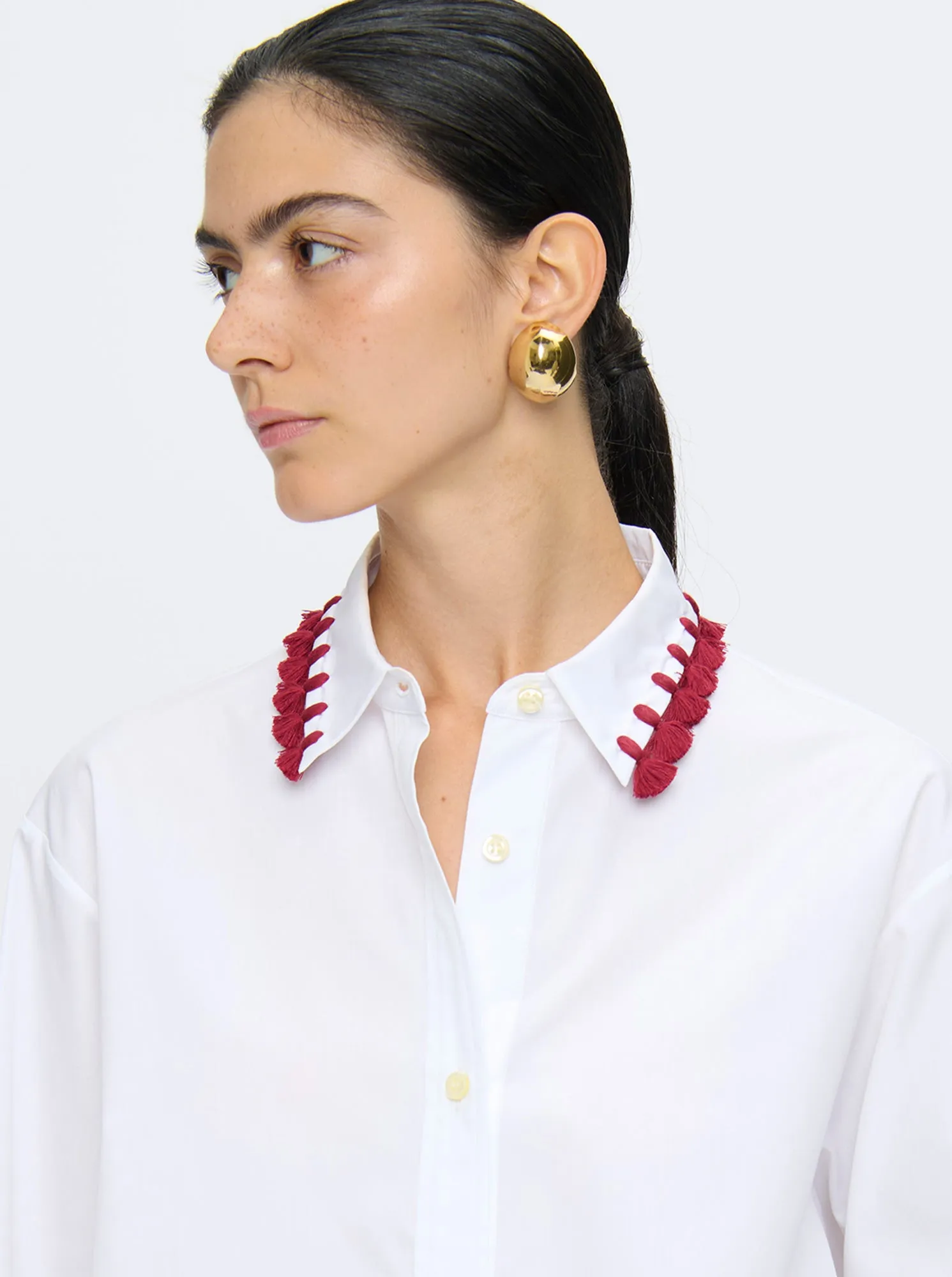 BILLIE Tassel collar shirt White