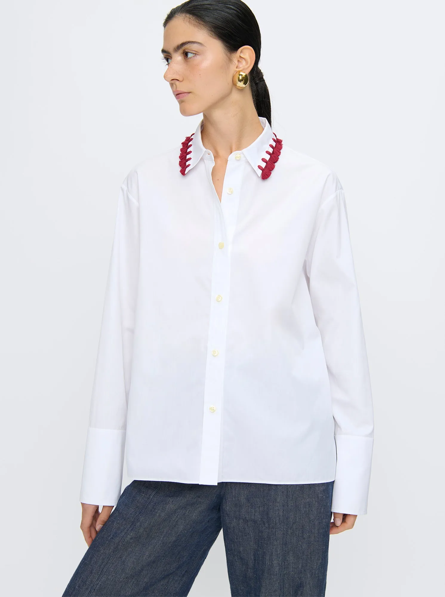 BILLIE Tassel collar shirt White