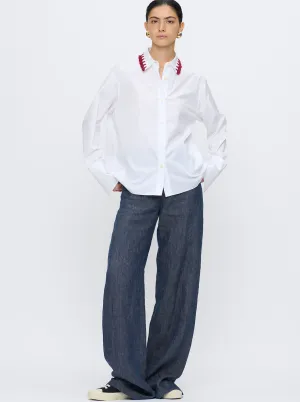 BILLIE Tassel collar shirt White