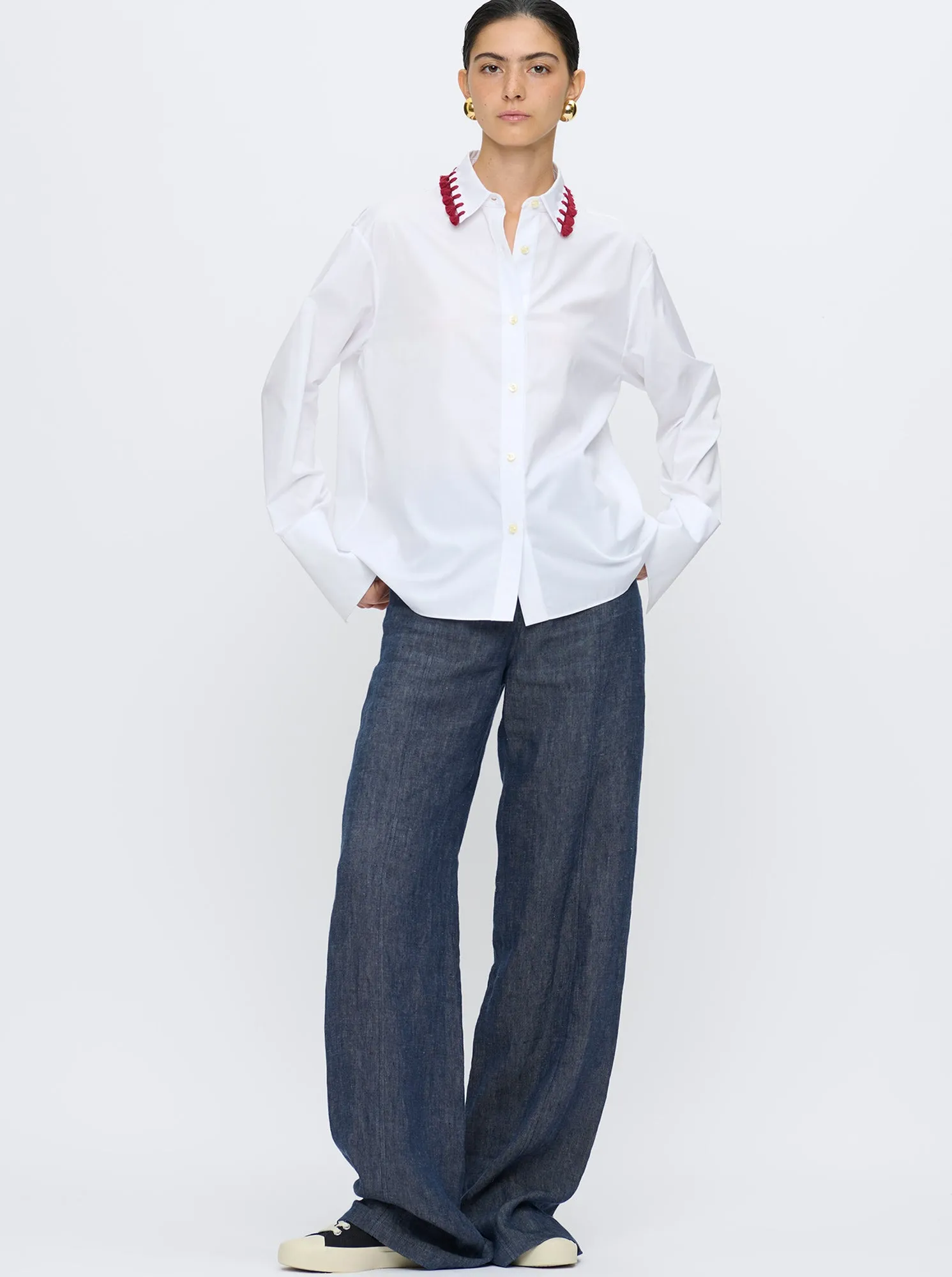 BILLIE Tassel collar shirt White